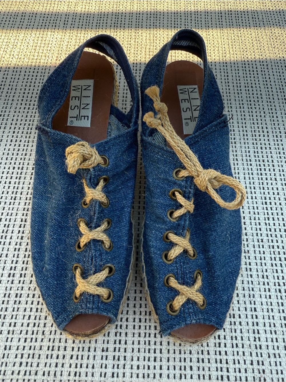 Nine West Denim Peep-Toe Slingback Espadrilles - Blue and Tan